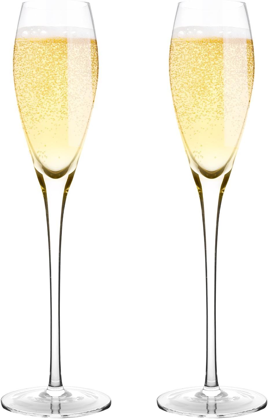 Bella Vino Hand Blown Crystal Champagne Flutes - Set of 2, 10.5", Clear, 7 oz, Premium Crystal Glasses, Great Gift