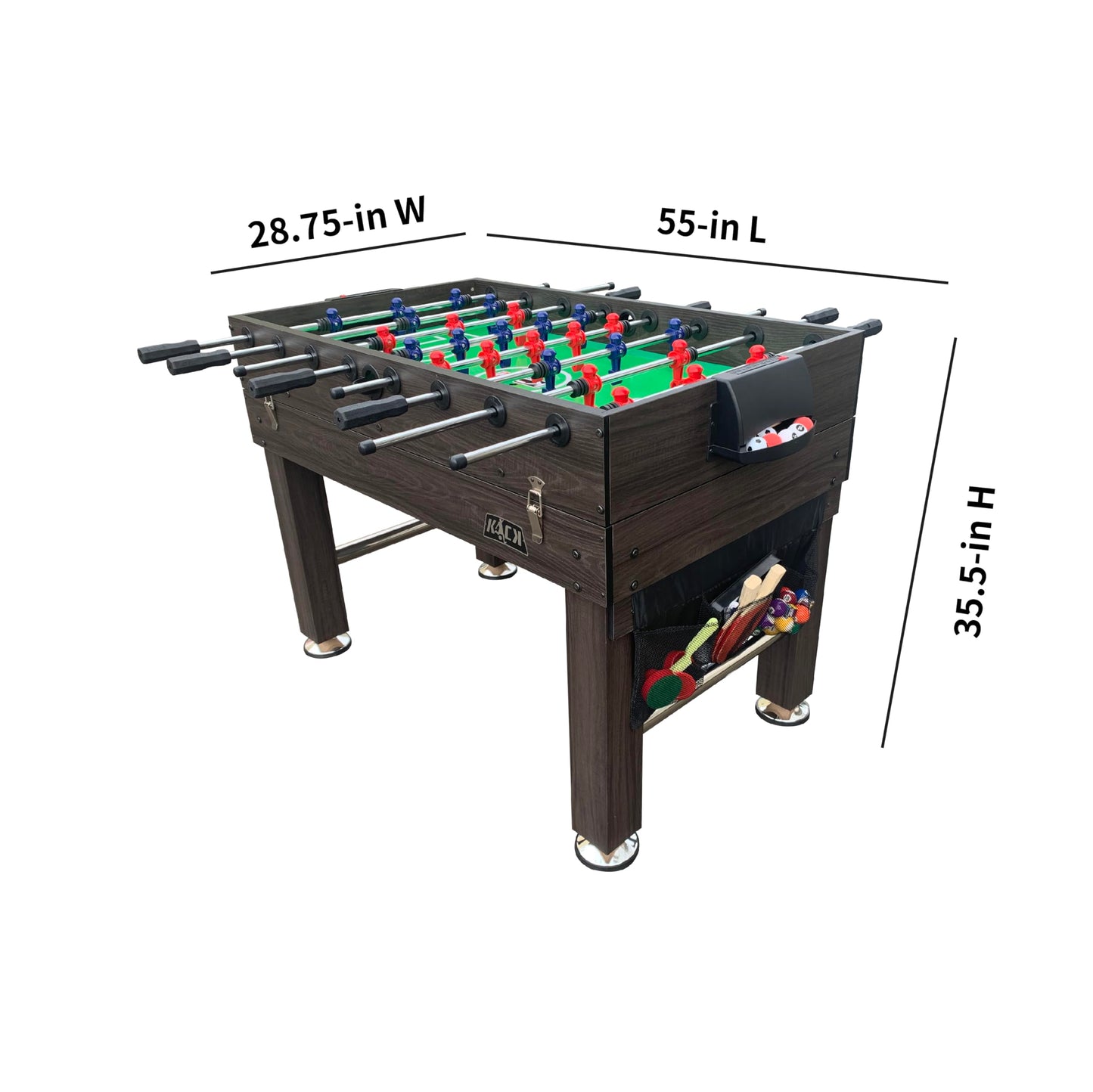 KICK Morpheus 55" 5-in-1 Multi-Game Table (Brown) – Foosball, Billiards/Pool, Ping Pong, Glide Hockey, and Basketball