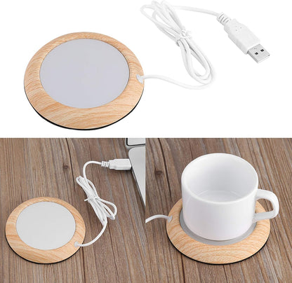 USB Wood Grain Cup Warmer with USB Cable, Electric Drink Plate Tea Mat Coffee Warmer Pad for Home Use