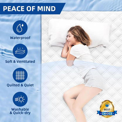 MEELUS Queen Mattress Protector - Breathable Waterproof Fitted Pad Cover | Soft, Noiseless & Washable, White