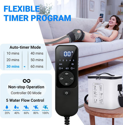 Ice Machine for Knee After Surgery - Programmable Timer Cold Therapy Machine, Portable, Quiet Pump, 12H Cooling, Knee Replacement Recovery System, Cryotherapy Pain Relief & Swelling, ACL Recovery