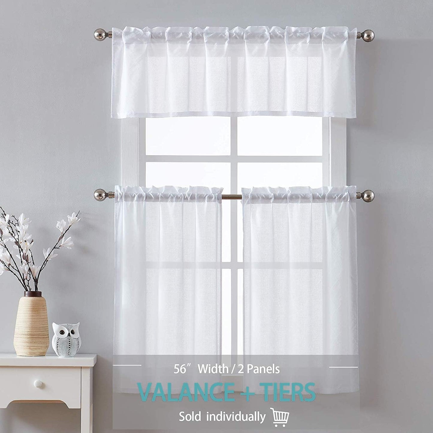 Cozynight White Sheer Tier Curtains, 36 Inch Length Linen Curtain Sheers for Kitchen, Bathroom, Cafe - 2 Panels