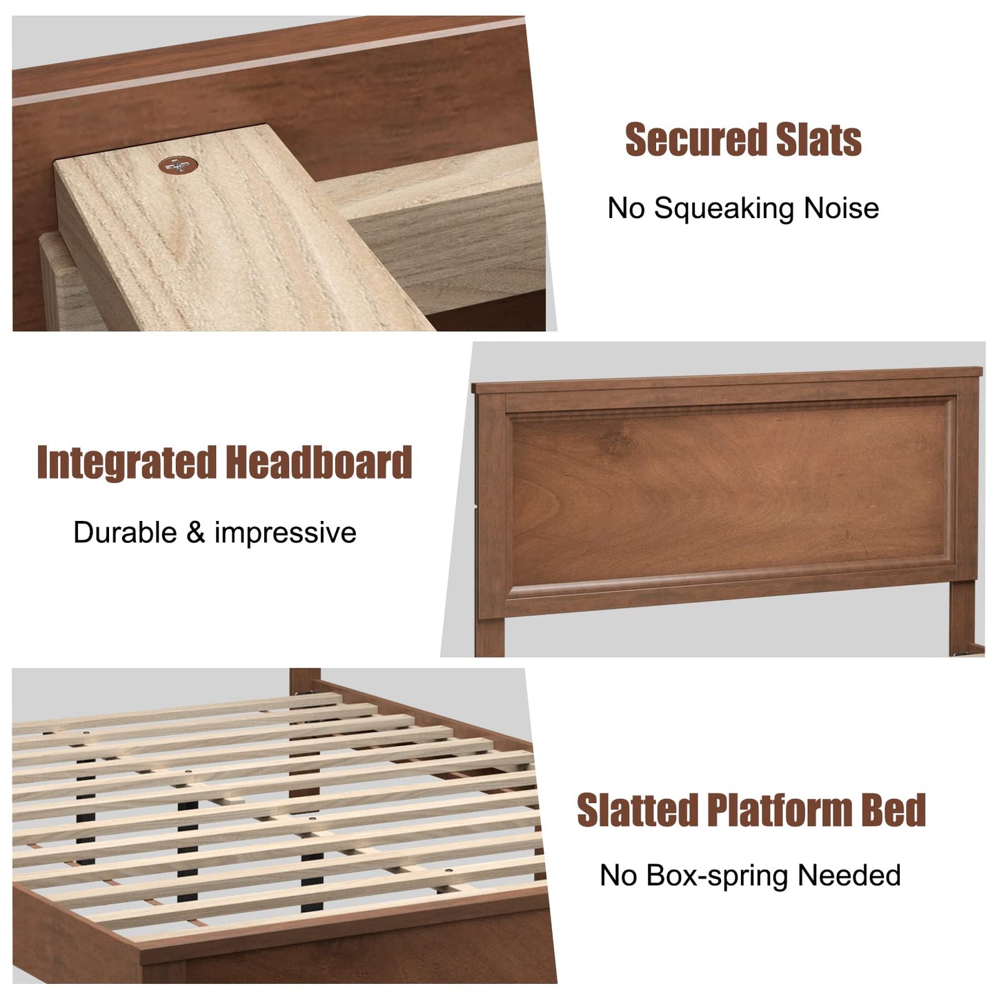 KOMFOTT Full Size Wood Platform Bed Frame with Headboard, Wooden Mid Century Platform Bed with Slat Support & Under Bed Storage, Mattress Foundation Bed Base, No Box Spring Needed, Walnut