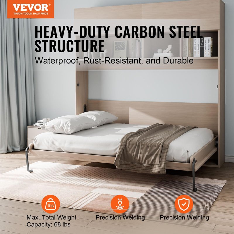 VEVOR Murphy Bed Kit, Twin Size, Deluxe DIY Wall Bed Mechanical Hardware Kit, Pneumatic Lever Heavy Duty Bed Frame Support, Folding Cabinet Wall Bed Space Saving Design for Guestroom, Easy to Build
