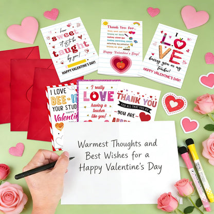 GMEMNOV 6 Pack Teacher Valentine Cards with Envelopes - Valentine's Day Cards for Teachers from Students, Bulk Thank You Cards, Teacher Appreciation Gifts, Classroom Valentine Card Set