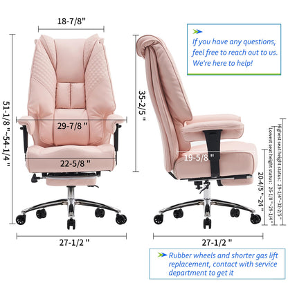 EXCEBET Big and Tall Office Chair 400lbs Wide Seat, Leather High Back Executive Office Chair with Foot Rest, Ergonomic Chairs Lumbar Support for Lower Back Pain Relief (Light Pink)