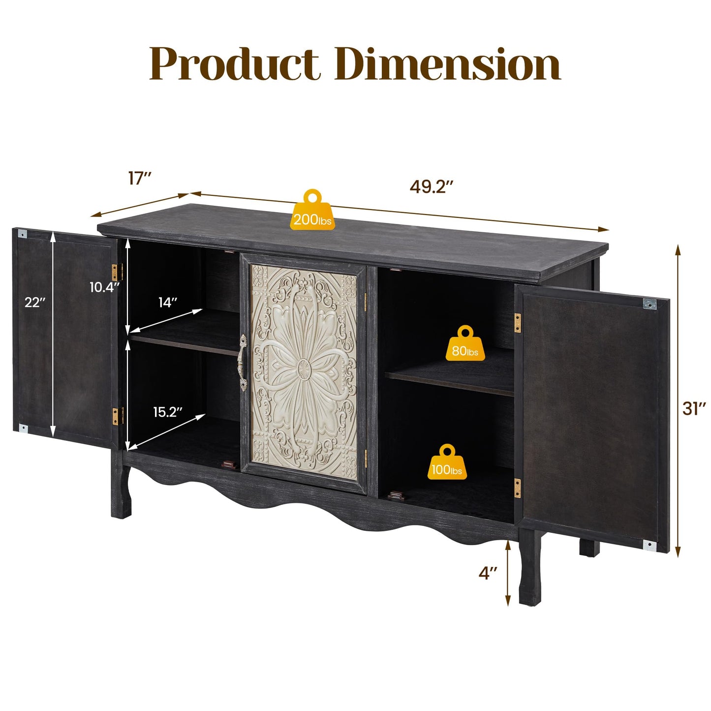 FansaFurn Buffet Sideboard with Storage Set of 2, 31'' Farmhouse Sideboard with Storage, Wooden Cabinet with Doors for Kitchen, Living Room, Black