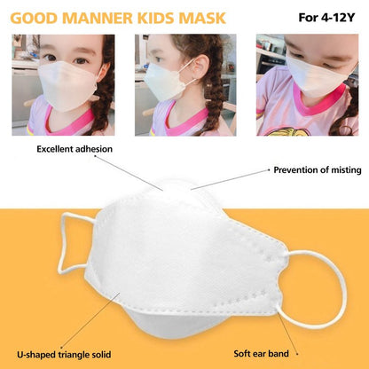 THEPURI KF94 Kids Disposable Face Mask, 100 Pack White, Breathable Mask with Quadruple Filtration System and Skin-Friendly Inner Layer, Soft Ear Band for 4Y-12Y Boys and Girls - Good Manner