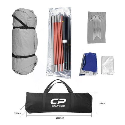 CAMPROS CP 12 Person Cabin Tent, 2 Room Extra Large Straight Wall Camping Tents Waterproof Windproof with Top Rainfly, 6 Large Mesh Windows, Double Layer, Easy Set Up Family Tent