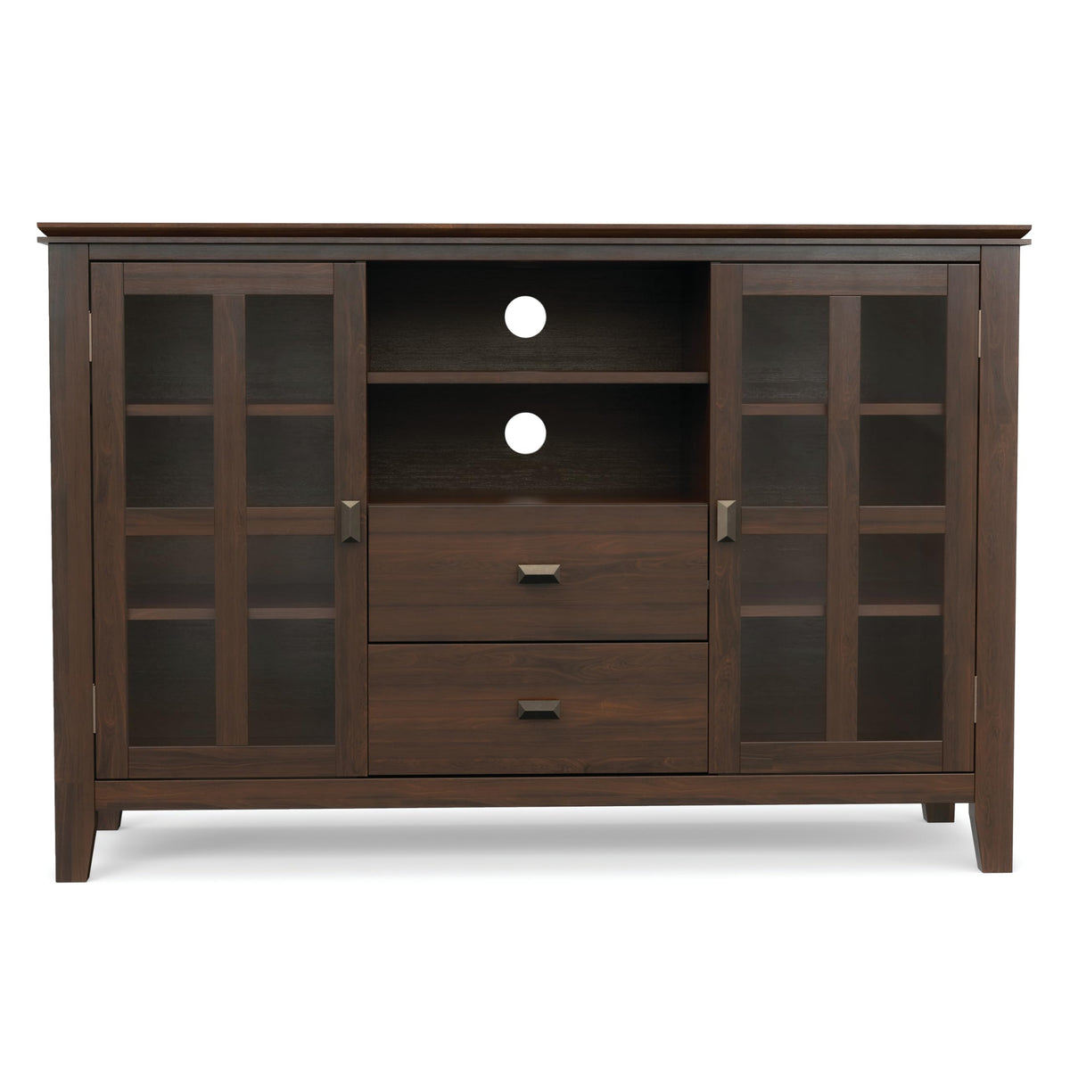 SIMPLIHOME Artisan TV Stand - 53 inch Wide Solid Wood Tall Media Console in Natural Aged Brown, Contemporary Entertainment Center for Living Room for TVs up to 60 Inches with Cable Management