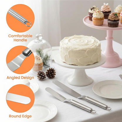 Hacaroa Set of 5 Angled Icing Spatula with 3 Cake Scraper, Offset Spatula with 4, 6, 8, 10, 12 Inch Blades Stainless Steel for Cake Frosting, Decorating, Baking, Ergonomic Handle, 5 Sizes