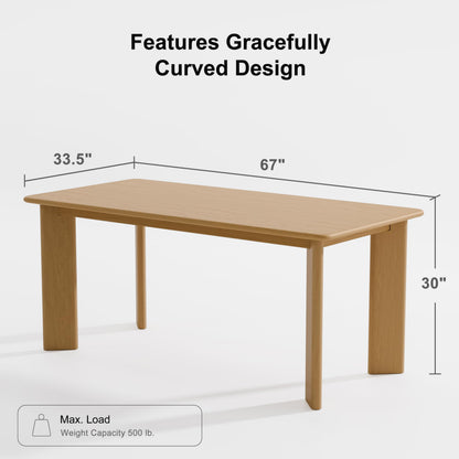 Casaphoria 67" Farmhouse Dining Table for 6，Wood Rectangular Living Room Table, Modern Kitchen Table with Sturdy Base & Thickened Tabletop, Easy to Assembly & Clean, Oak