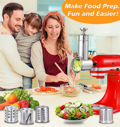 FavorKit Stainless Steel Salad Maker Attachment for KitchenAid Mixers, Large Slicer Shredder & Cheese Grater Accessories with 4 Blades,Dishwasher Safe