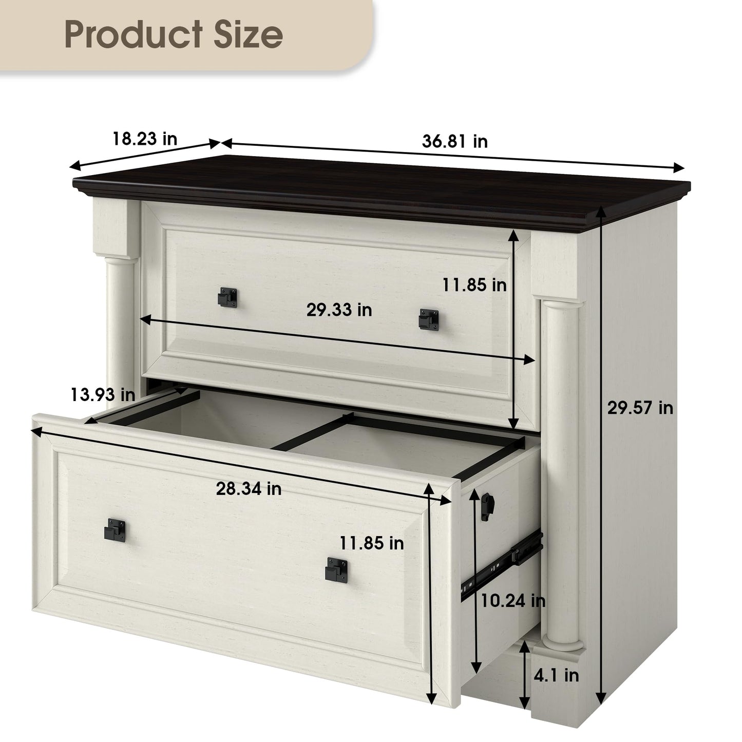2-Drawer Roman Column File Cabinet, 36.8″ Wide Lateral File Cabinet with Hanging Folders, Fits Letter Legal A4 Size, Elegant Classic Design Home Office Boss Room Printer Stand, White and Brown top