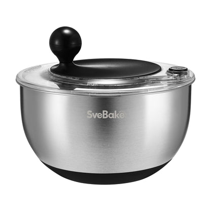 SveBake 5.3Qt Stainless Steel Salad Spinner with Stop Button, BPA-Free Vegetable Lettuce Spinner, Transparent Lid & Drainage Hole, Non-Slip Base, Dishwasher Safe Fruit Washer