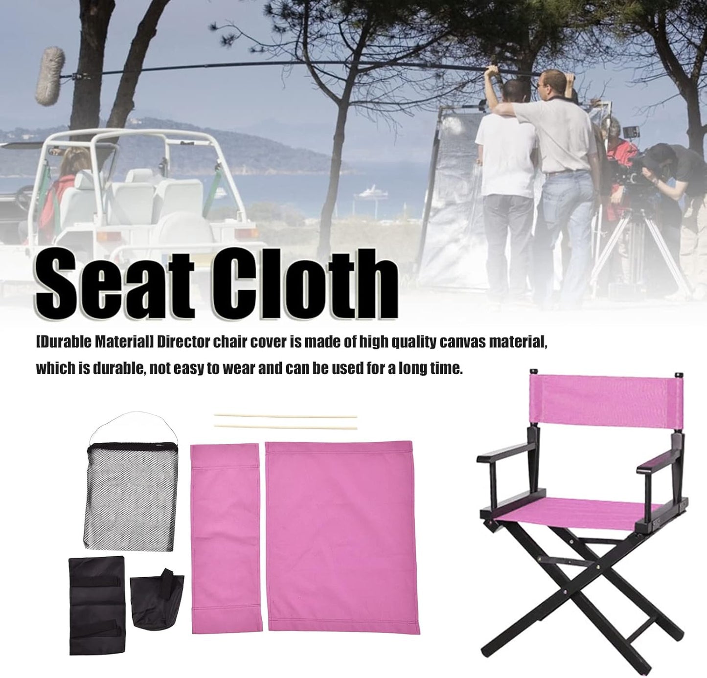 Director Chair Cover - Durable Wear Resistant Canvas Chair Seat for Office, Rose Red