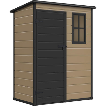 DWVO 5x3 FT Outdoor Storage Shed with Floor, All-Weather Resin Storage Shed with Lockable Door & Window, Waterproof Plastic Tool Storage for Garden, Backyard, Patio, Lawn, Brown