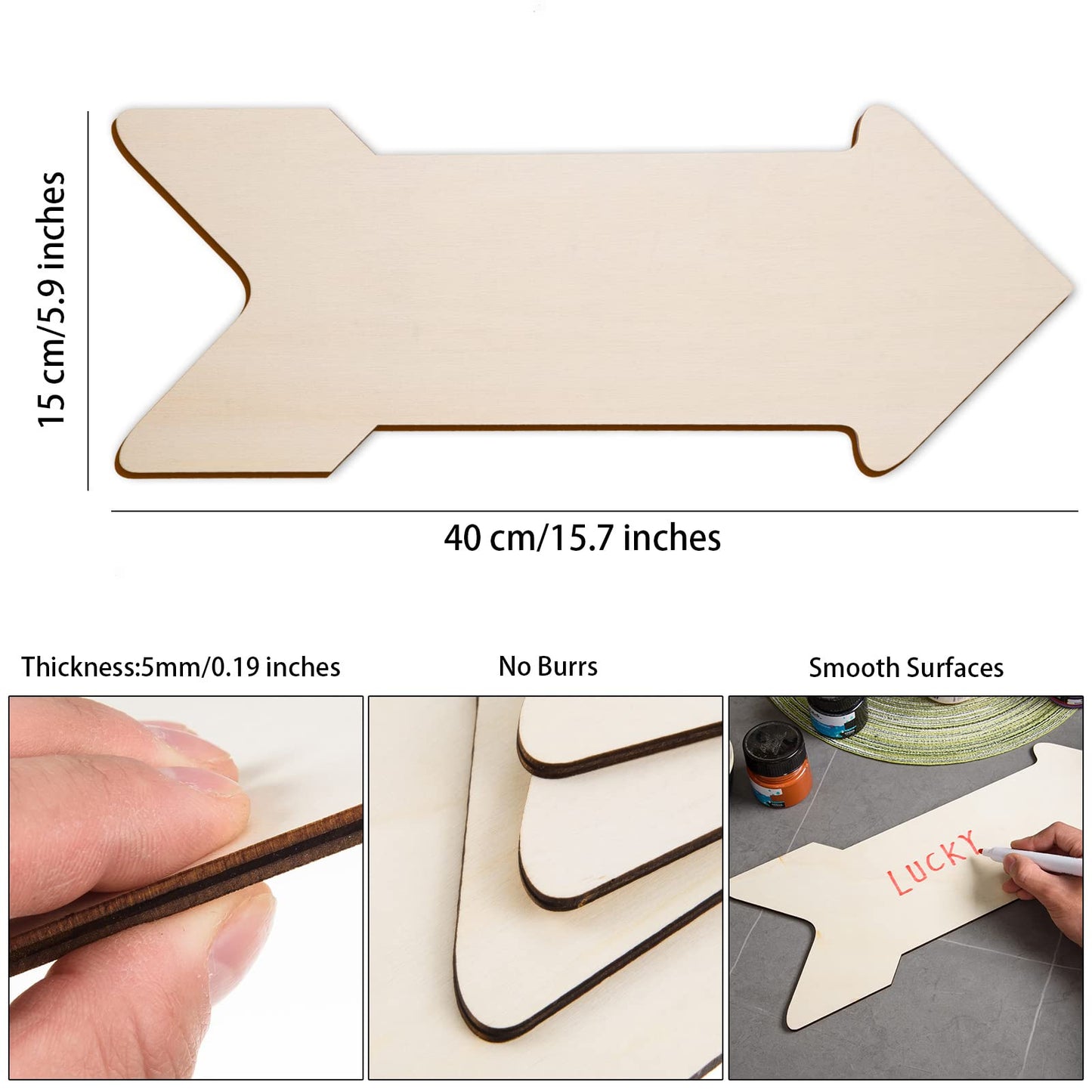 4 Pcs Wooden Arrow Shape Cutouts Unfinished Arrow Wood Sign Blank Arrow Hanging Wooden Plaque Large Wood Arrow Slice for DIY Craft Halloween Christmas Signboard Decoration Ornament,15.7 x 5.9 Inch