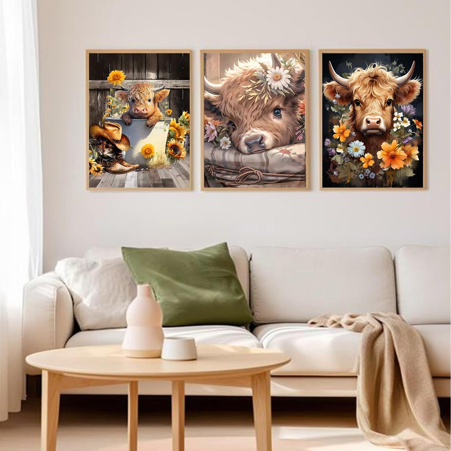 Axquilon Diamond Art Kits for Adults - 3 Pack Highland Cow Diamond Painting Kits for Adults, 5D Round Full Drill Cow Gem Art, Paint by Diamonds Pictures DIY Crafts Kits 12x16inch
