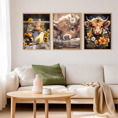 Axquilon Diamond Art Kits for Adults - 3 Pack Highland Cow Diamond Painting Kits for Adults, 5D Round Full Drill Cow Gem Art, Paint by Diamonds Pictures DIY Crafts Kits 12x16inch