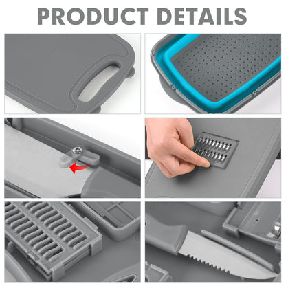 Camping Cutting Board, HI NINGER Collapsible Chopping Board with Colander, 9-In-1 Multi Chopping Board Kitchen Vegetable Washing Basket for Camper,Camping Gifts Camping Accessories for RV Campers