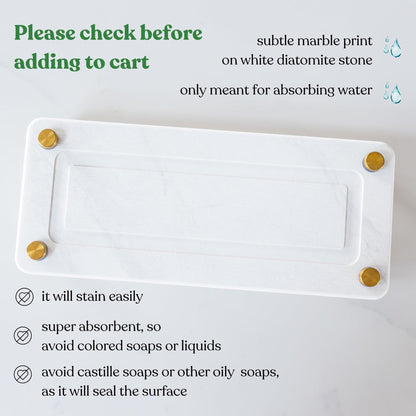 Fast Drying Stone Sink Caddy Made of Diatomaceous Earth | Water Absorbing Stone Tray for Bathroom | Instant Dry Sponge Holder for Kitchen Sink New Longer Size (Marble print on white diatom)