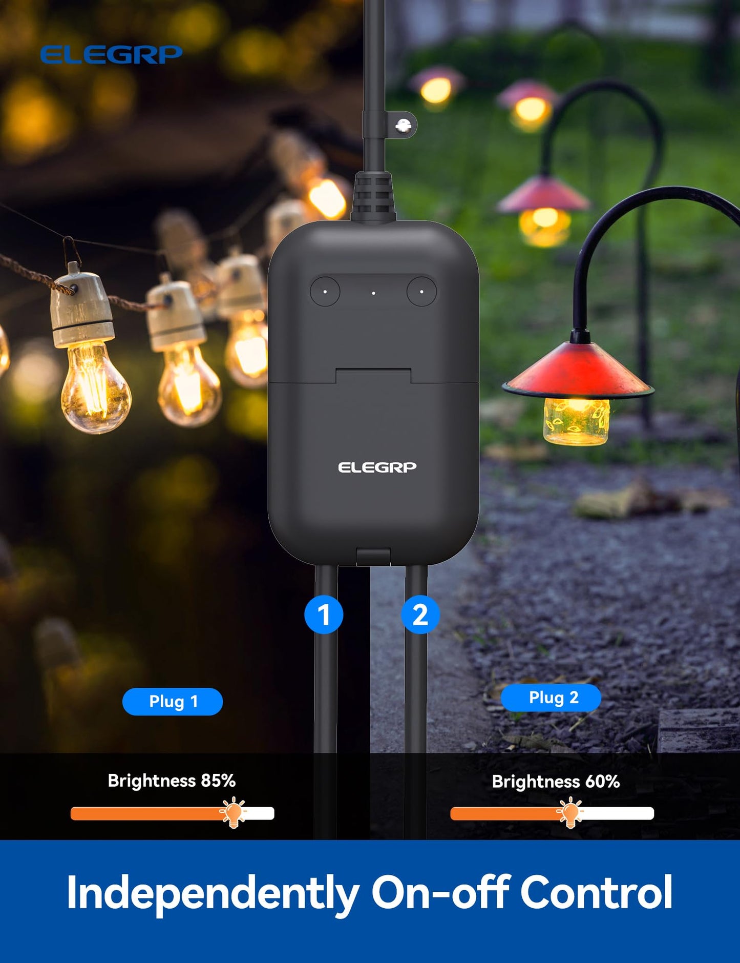 ELEGRP PQR20 Outdoor Smart Plug Waterproof IP66, WiFi Plug with 2 Individually Sockets, Compatible with Alexa & Google Assistant, Smart Outdoor Outlet for String Lights, UL Certified, 2 Pack, Black
