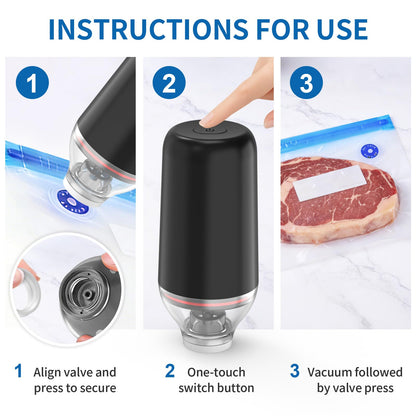 BAMCOO Handheld Vacuum Sealer, Sous Vide Vacuum Pump, Rechargeable Hand Held Vacuum Sealer for Food Storage, Camping, Sous Vide, Reusable Vacuum Bags Compatibility, Black(Pump Only)