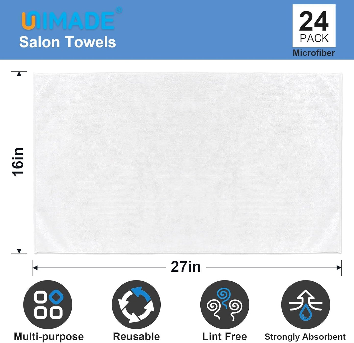 24 Pack Set 16x27 inch UNIMADE Hand Towels - Highly Absorbent and Quick Drying Microfiber Gym Towels, Premium Wash