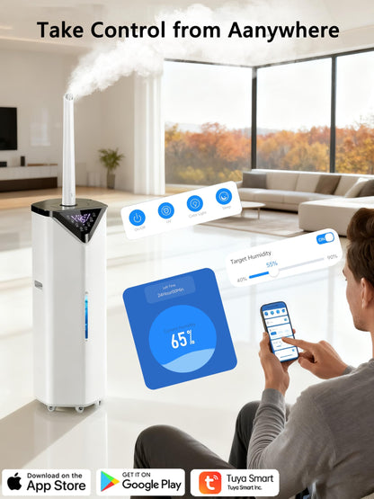 AERZY 5Gal Smart Humidifier Large Room up to 2800ft², 1000mL/h, APP & Remote Control, 180° Auto Rotating Nozzle, 24H Timer, 60H Supersized Cool Mist Humidifiers for Whole House Home Office Plants