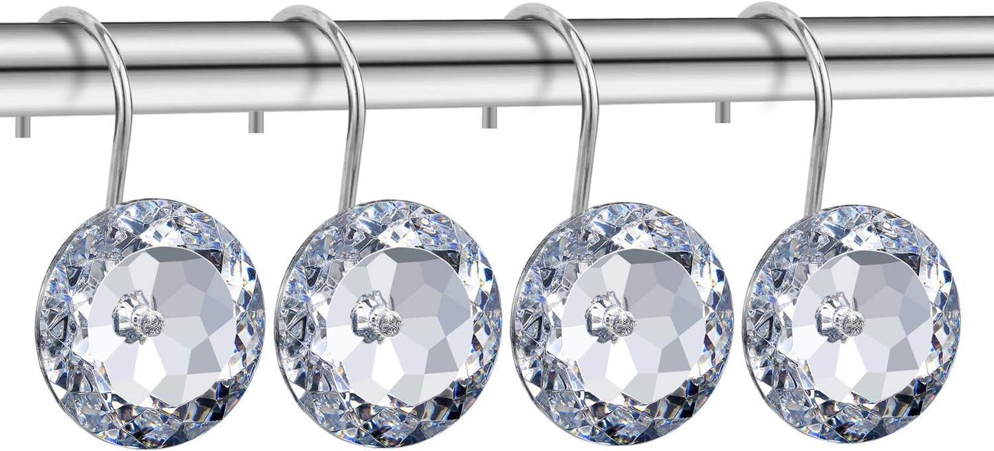 CHICTIE Set of 12 Crystal Decorative Shower Curtain Hooks, Stainless Steel Rust Resistant White Round Diamond