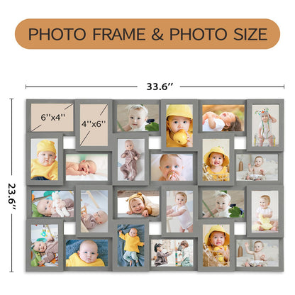 HELLO LAURA 4×6 Collage Picture Frames,24 Opening Photo Collage Frame for Wall Decor,Multi Family Photo for Gallery Decor, Hanging Display - Grey