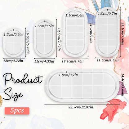 5 Pcs Oval Tray Resin Molds Set, 12'', 10'', 9'', 7'', 5.7'' Silicone Tray Molds for Epoxy Resin, Jewelry Holder, Concrete, Clay, Gypsum
