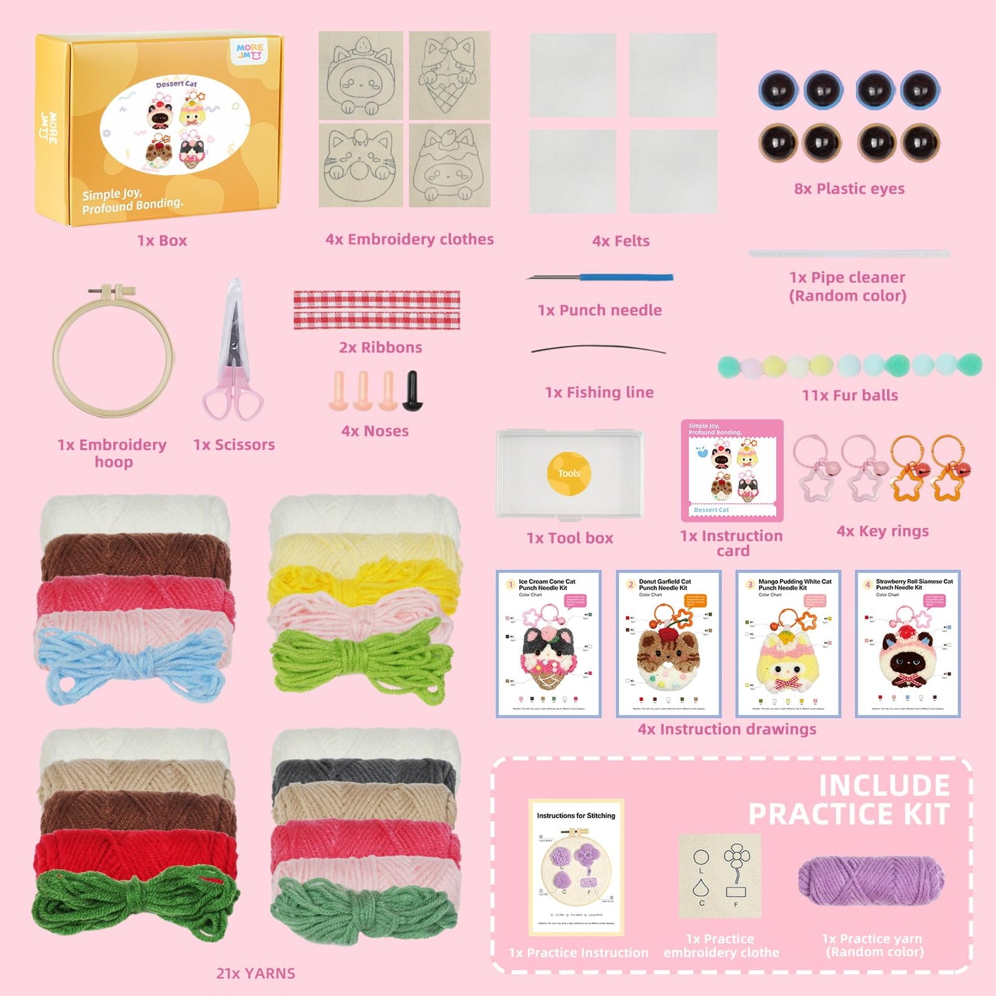 Punch Needle kit for Beginners,Embroidery kit for Beginners,Punch Needle Kits Adults Beginner,Including Printed Patterns, Needles, Easy to Follow Instructions, and Videos-Cat Family