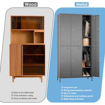 METALYEYE 6 Doors Metal Storage Lockers for Employees,Industrial Steel Storage Locker with 18 Hooks & Air Hole for Gym,School,Garage,Office,Assembly Required,Dark Gray,72''H*35.43''W*15.75''D