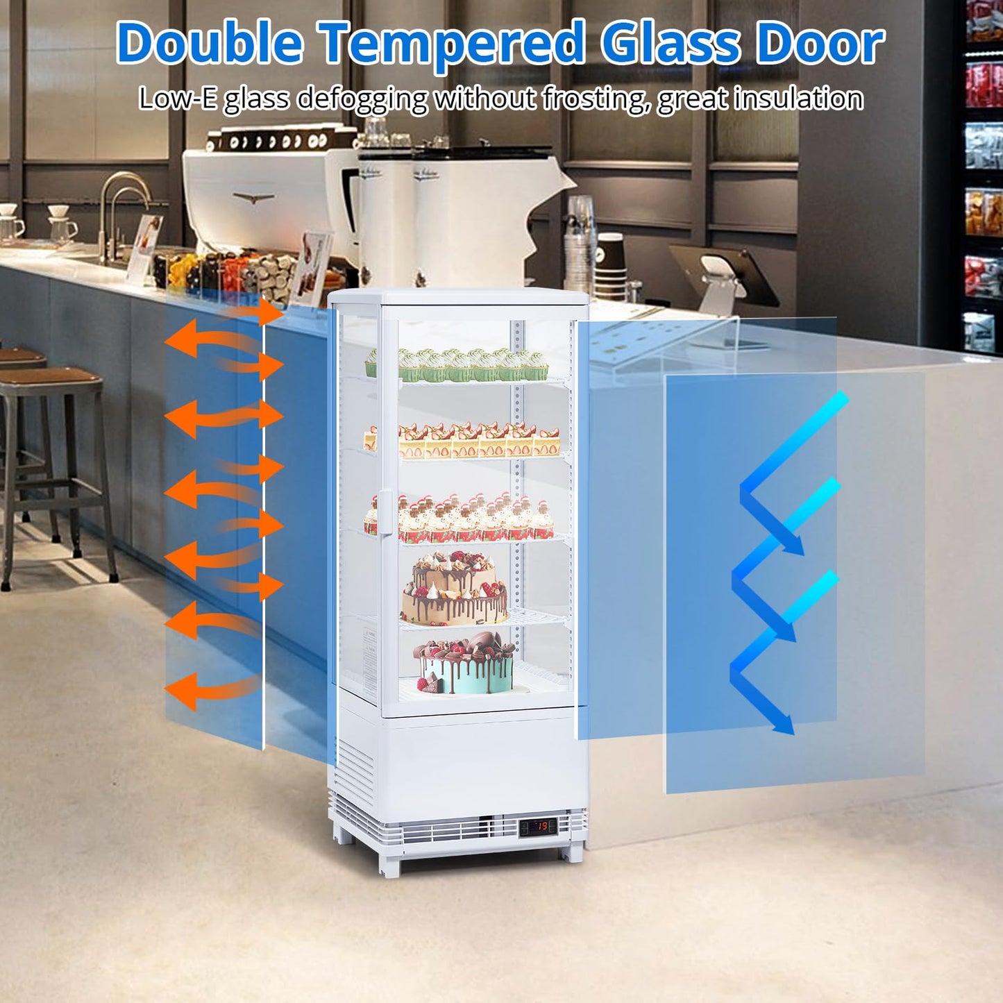 EliteEdge Refrigerated Pastry Display, 3.5 Cu. Ft. Bakery Display Case for Cakes, Pastries, Donuts, Cupcakes and Cookies, Dessert Display Refrigerator for Cafe, Bakery, Deli and Shop Counter, White