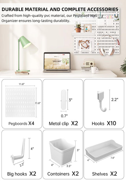 EVDBOBO Wall Organizer Peg Board - Elevate And Declutter Your Gaming And Office - Create A Perfectly Structured Space(White)