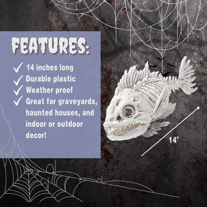 SCS Direct Piranha Fish Skeleton Halloween Decoration (2 Pack) 10" Long - Weather Resistant for Indoor/Outdoor - Upgrade Your Fall Graveyard Haunted House Party Props, Trick-or-Treat Decor
