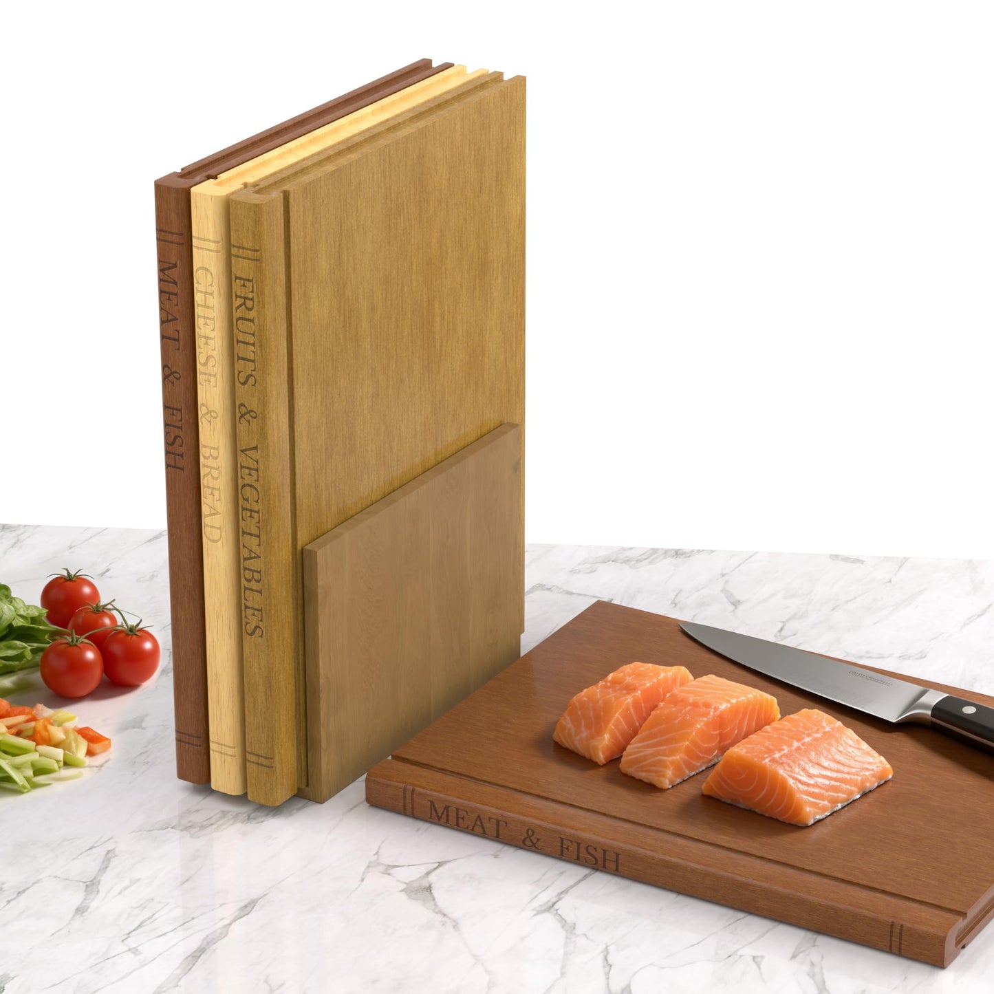 Book Cutting Board Set with Wooden Stand-Wooden Kitchen Cutting Boards That Look Like Books for Vegetables Cheese Meat, Chopping Board Gift Set for Home Cooks & Kitchen Decor