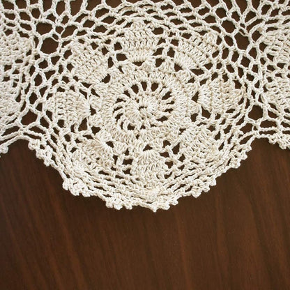 USTIDE Large Crochet Round Tablecloth Beige 90" Cotton Rustic Farmhouse Wedding Table Cloth Table Cover with Floral Lace Design, Handmade Decorative Overlay for Dining Room Kitchen