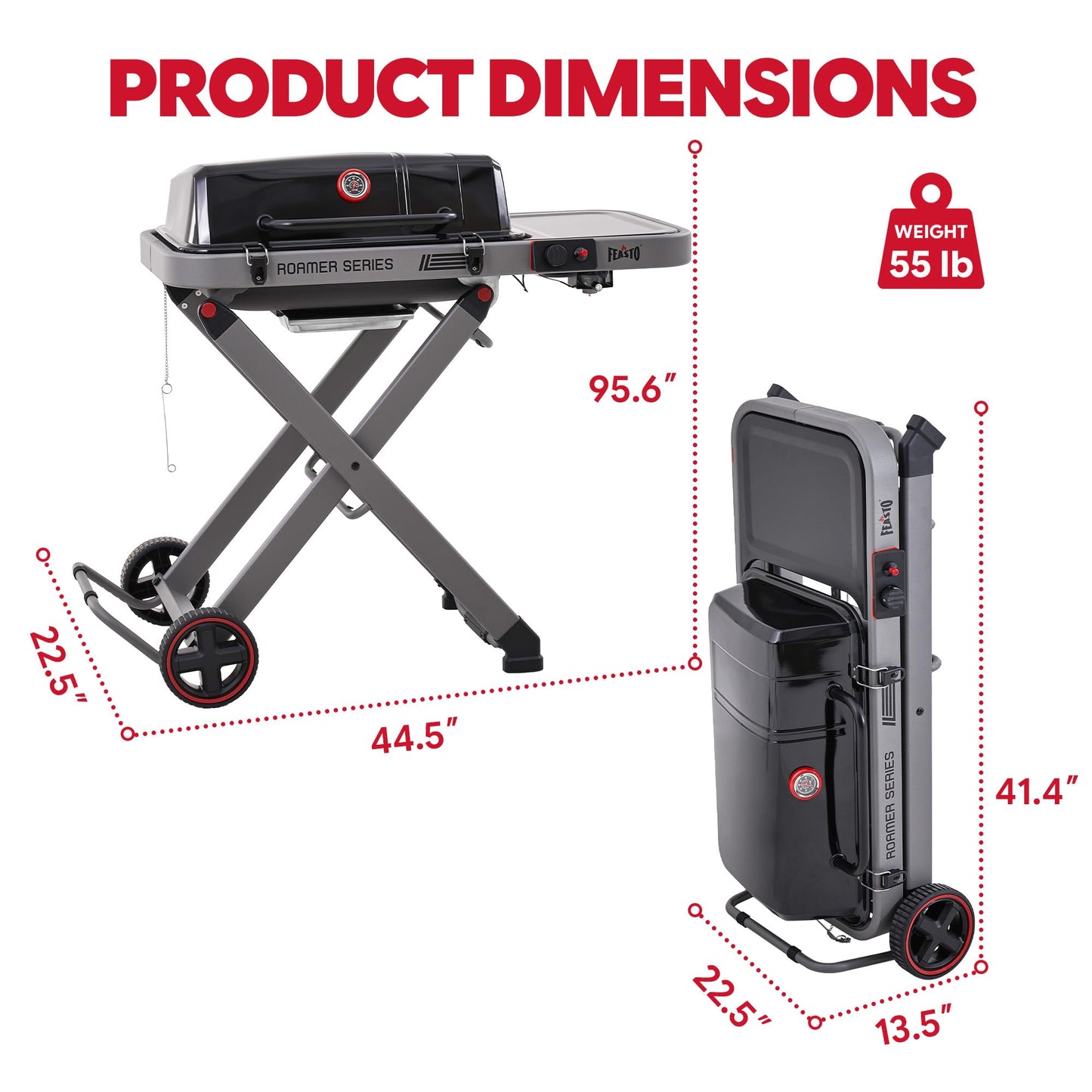 Feasto Propane Gas Grill with Foldable Cart & Heavy-Duty Build, All-Terrain Large Wheels for Easy Moving, BBQ Grill for Outdoor Cooking, Backyard, Camping & Tailgating