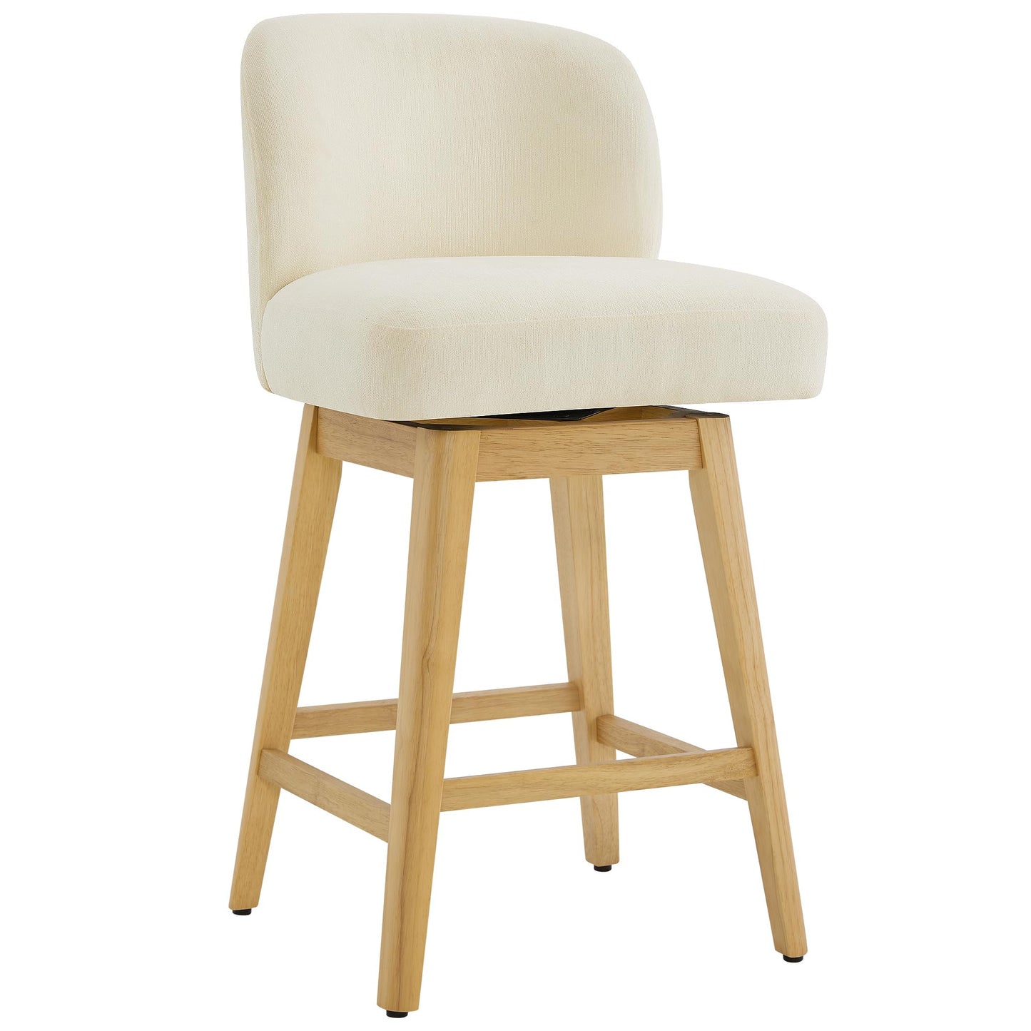 CHITA 26.8" Swivel Counter Height Bar Stools, Modern Upholstered Counter Stools with Back and Wood Legs for Kitchen Island, Home Bar, Set of 2, Cream Fabric