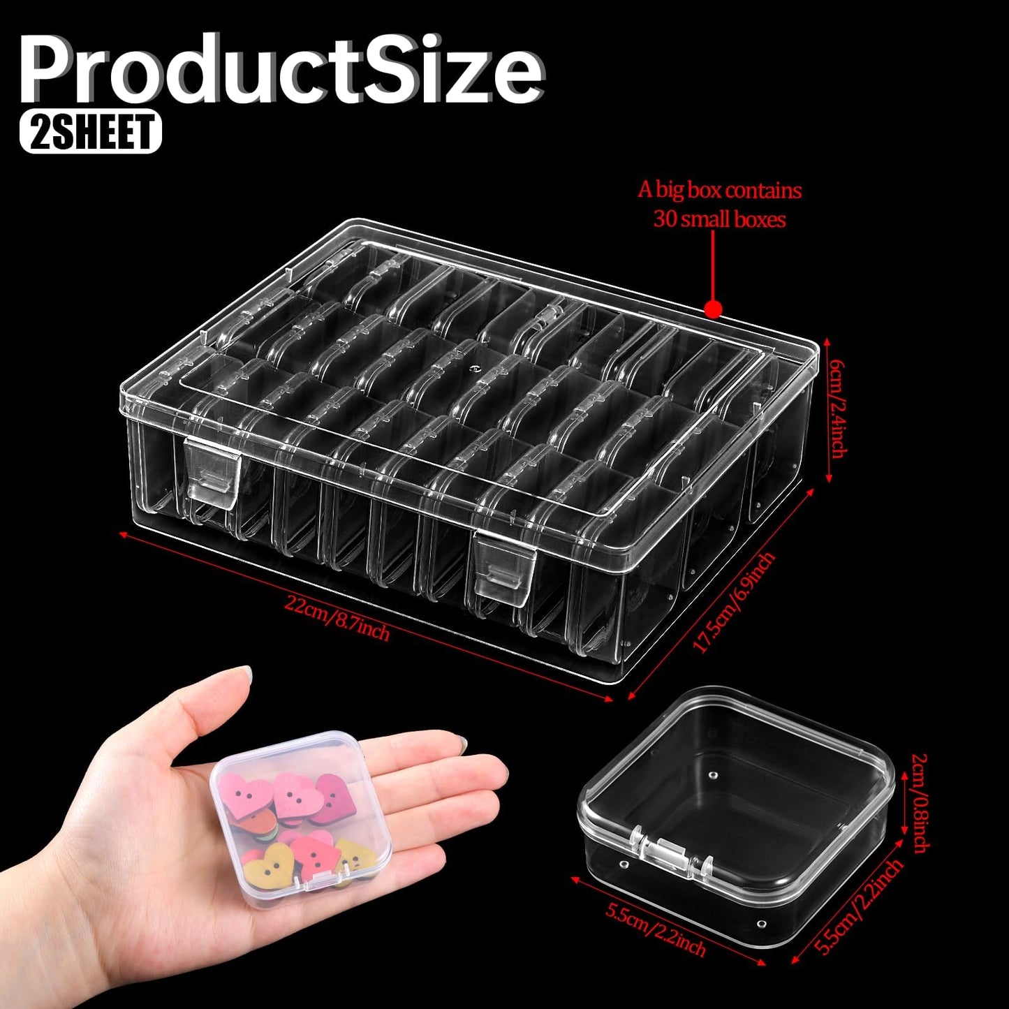62Pcs Small Bead Organizer Box with Lids - 60Pcs Plastic Mini Bead Organizer Containers Box and 2Pcs Large Craft Storage Boxes for Jewelry Suppliess Nails, Bracelets,Diamonds, Clay Beads, Screws
