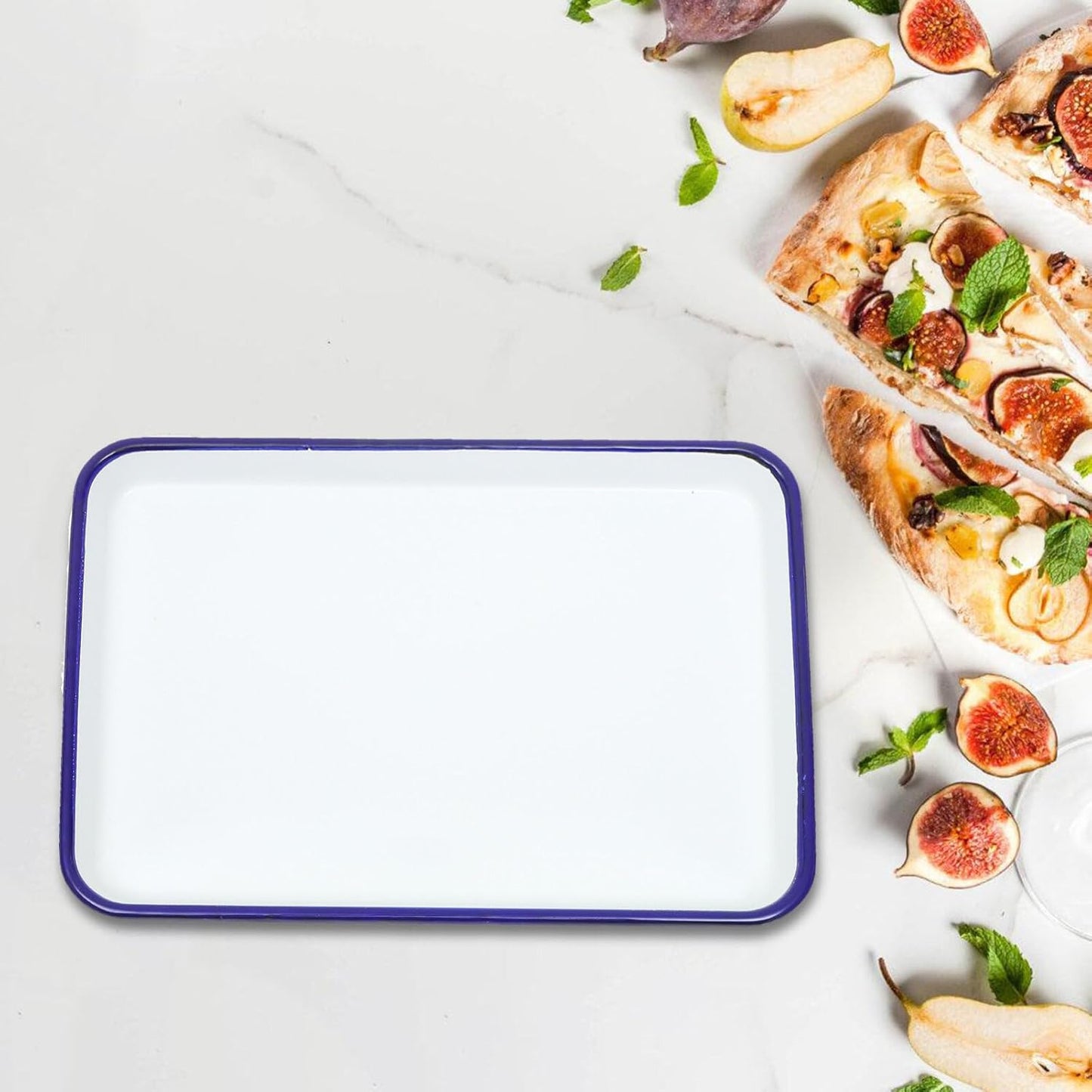 Zerodeko Enamel Baking Pan, Rectangular Cookie Sheet, Vintage Oven Tray for Farmhouse Camping Home