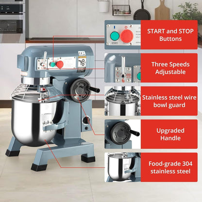 Takywep 30QT Commercial Food Mixer with Timing Function, Heavy Duty Commercial Mixer 1250W, Stainless Steel Bowl Commercial Electric Food Mixer with 3 Speeds Adjustable, Perfect for Bakery Pizzeria