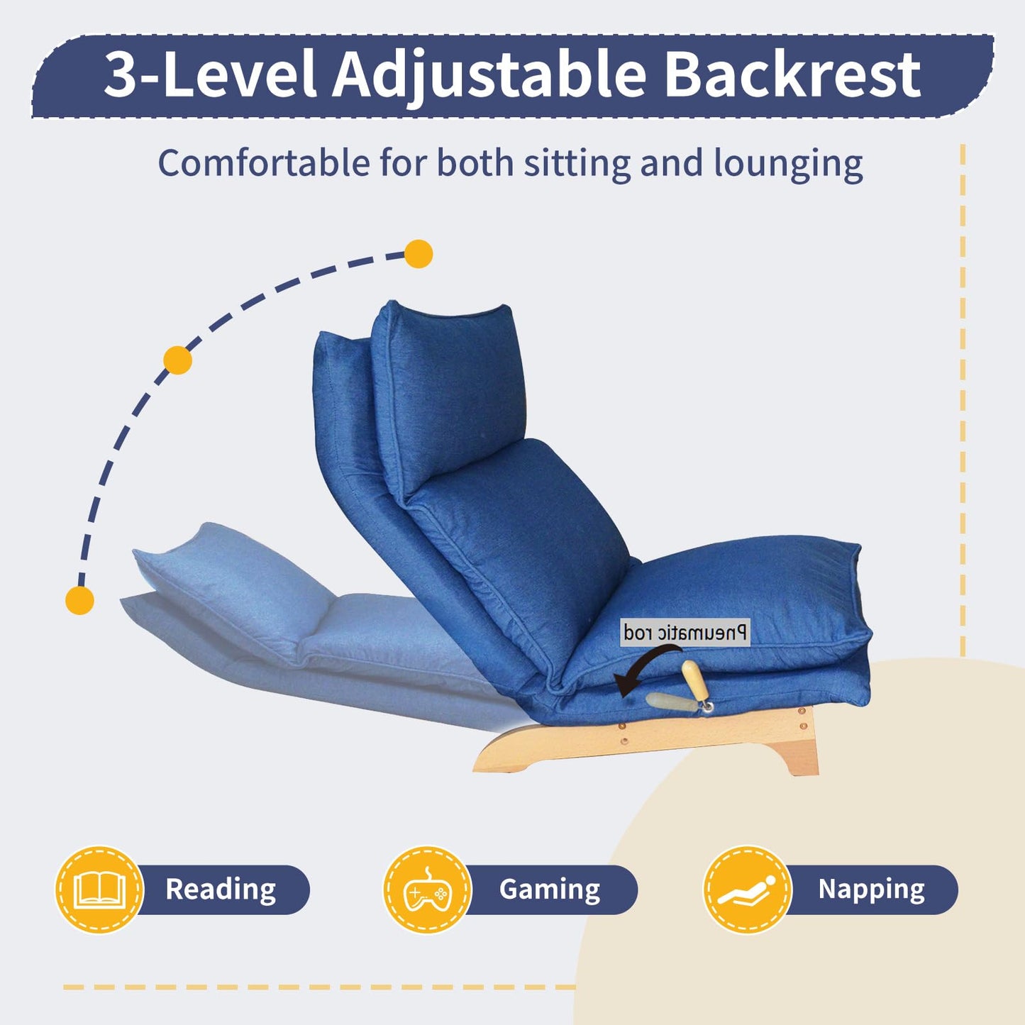 Dark Blue Lazy Floor Lounger with Ottoman, Adjustable Floor Chair Bean Bag Style Tatami Sofa with Thick Cushions and Back Support, Comfy Lounge Seating for Adults, Gaming & Bedroom Relaxation