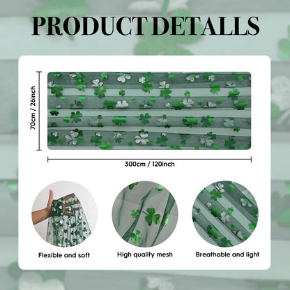 Artoid Mode Green Gauze Shamrocks St.Patrick's Day Table Runner 120 Inch 10FT,Seasonal Sheer Dining Holiday Baby Shower Table Decor for Home Party