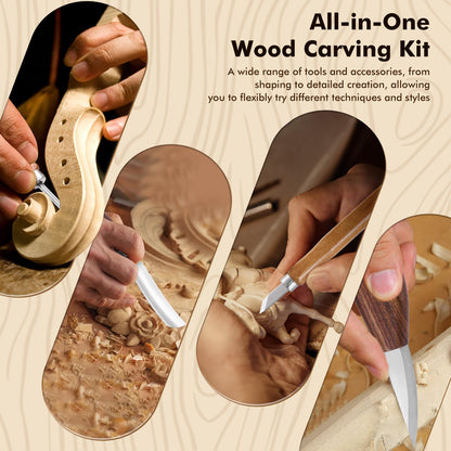 Wood Carving Kit Deluxe, 35-in-1 Whittling Kit for Beginners, With 8PCS Whittling Knives & 12PCS Detail Wood Carving Knives, Black Walnut Wood Handle, Wood Carving Kit for Beginners and Enthusiasts