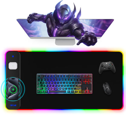 Mouse Pad with Wireless Charging, Large Desk Mat RGB Gaming Mousepad, 10 Light Colors LED Gaming Pad Keyboard Pad with Ultra-Smooth Surface & Non-Slip Rubber Base, Waterproof Full Desk Mouse Pad