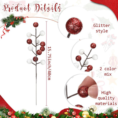 zsccxq 24 Pcs Christmas Tree Decoration Artificial Berry Stems Branches, Christmas Faux Holly Colorful Berries Branches